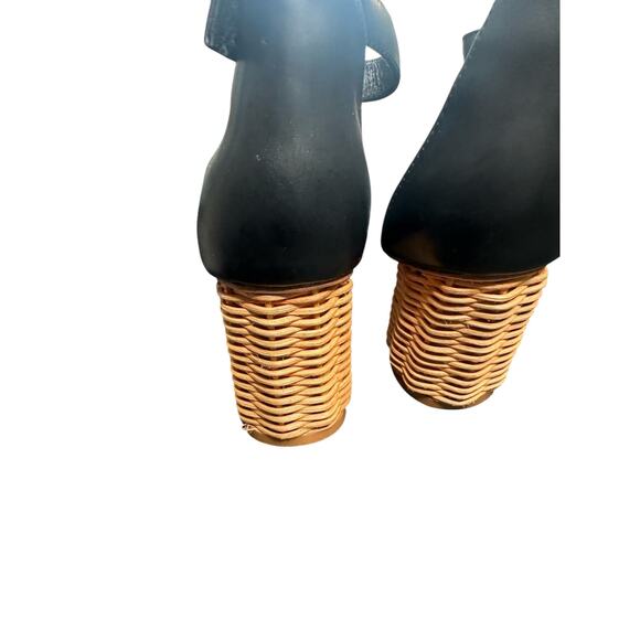 Jeffrey Campbell Black Open Toe Orla Woven Wicker Block Heeled Sandals Size 10 - Picture 7 of 9